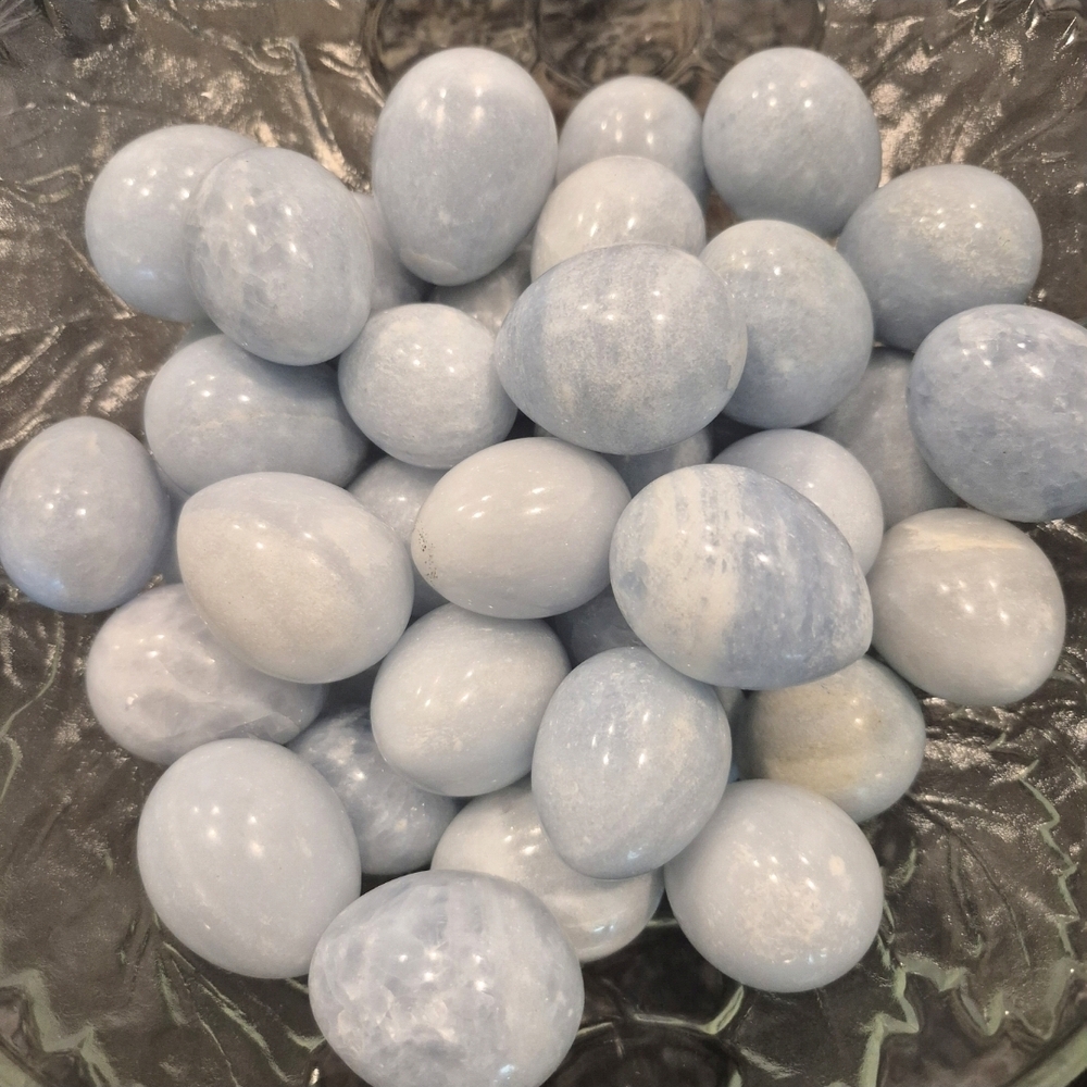 2 Pieces Natural Blue Celestite Crystal Palm Stone Egg